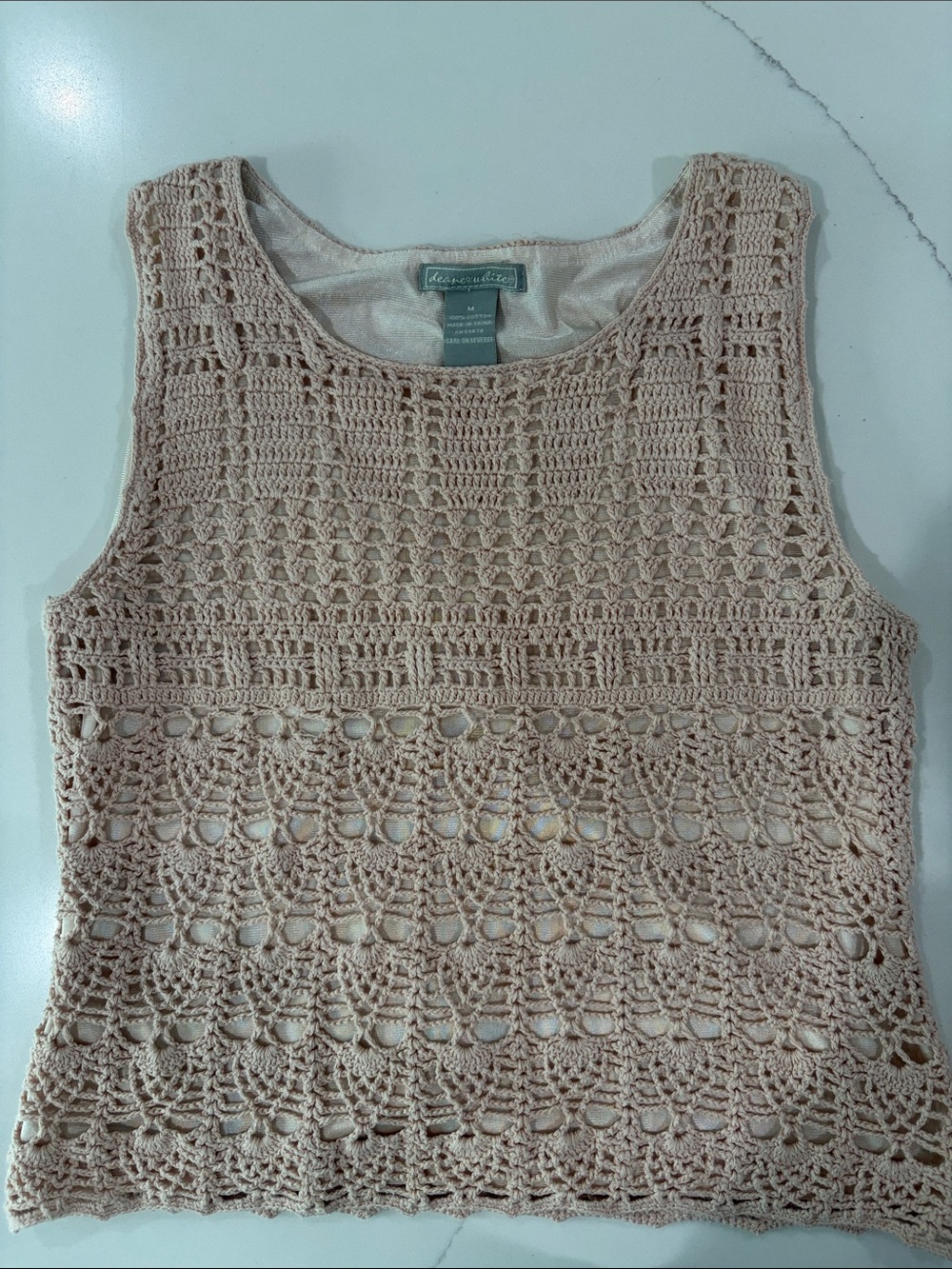 Crochet Shell Tank in Light Beige